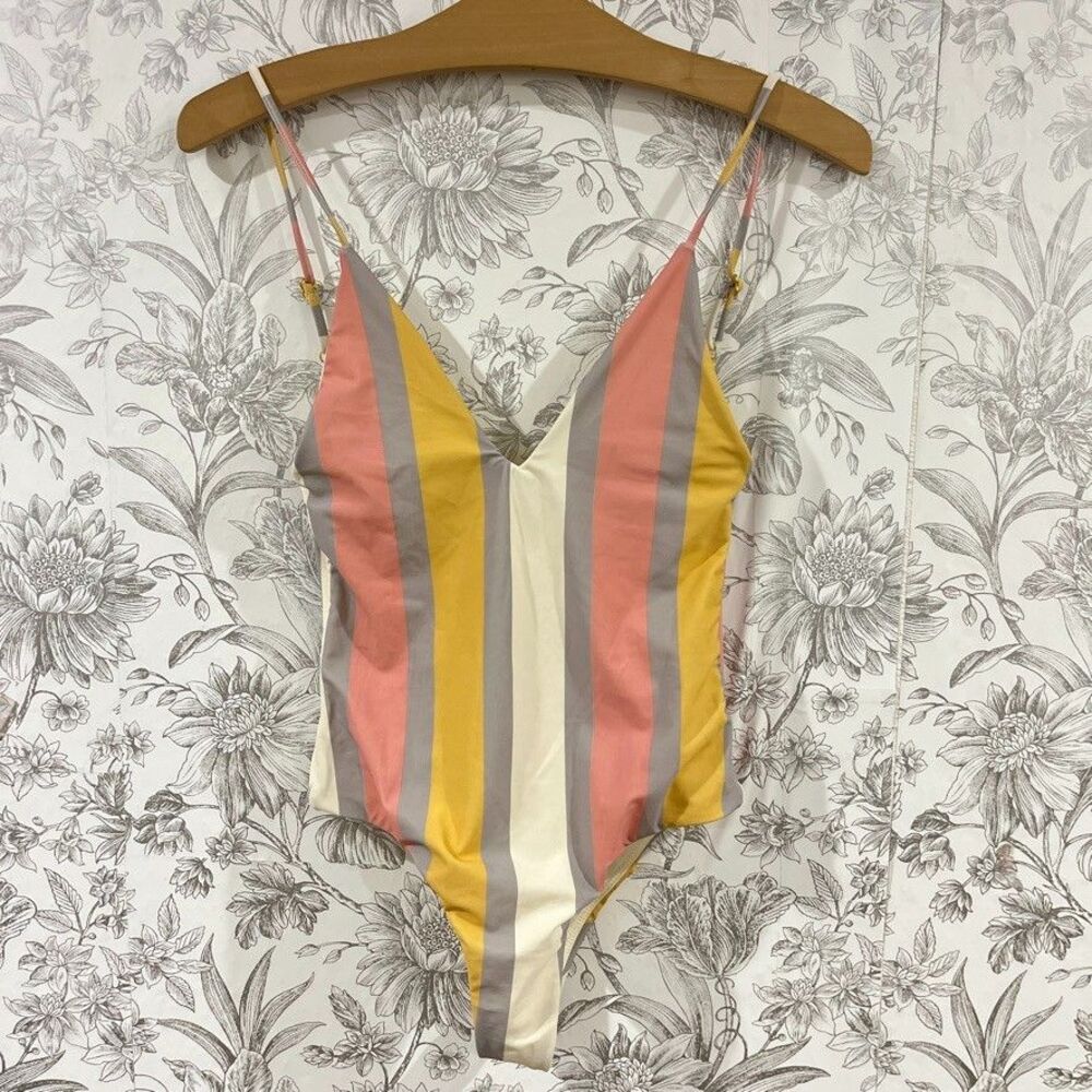 House of Harlow Swimsuit Striped Bathing One Piece Adjustable Strap Pink Sz XS